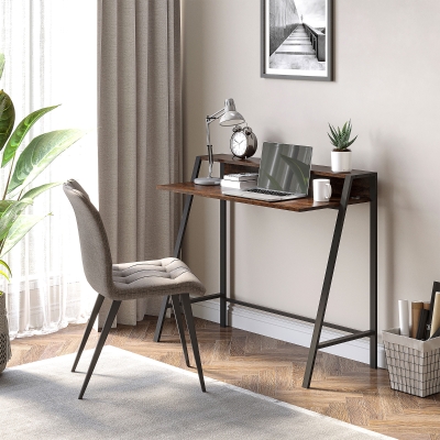 HOMCOM Compact Computer Table, Writing Desk for Home Office with Storage Shelf and Steel Frame, Rustic Brown