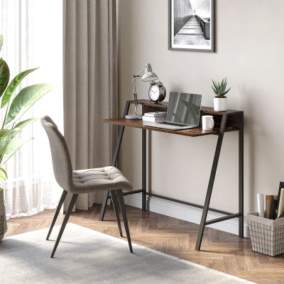 HOMCOM Compact Computer Table, Writing Desk for Home Office with Storage Shelf and Steel Frame, Rustic Brown