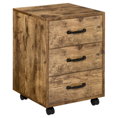 HOMCOM Mobile Filing Cabinet 3 Drawer Rustic Brown