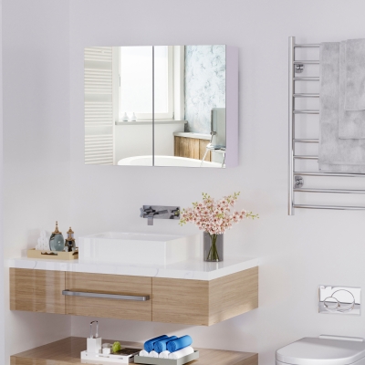 HOMCOM Armario de Baño con Espejo Armario de 2 Puertas con 3 Estantes Interiores Estilo Moderno para Dormitorio Salón 80x15x60 cm Lila Claro