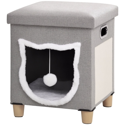 PawHut Casa para Gatos 2 em 1 com Apoio para os Pés com Almofada Amovível e Almofada para Arranhar 35,5x35,5x42,5 cm Cinza