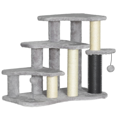 PawHut Arbre à Chat 50cm Peluche Gris Clair avec Balles