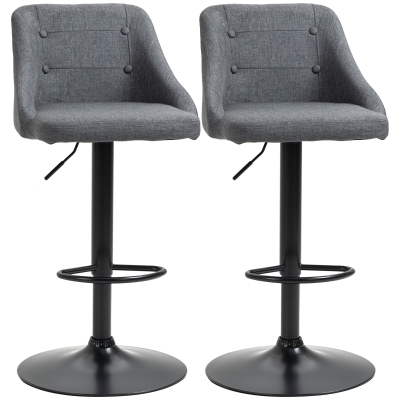 HOMCOM Adjustable Barstools Set of 2, Swivel Kitchen Chairs, Bar Stools with Tufted Back, Footrests for Counter and Dining Room