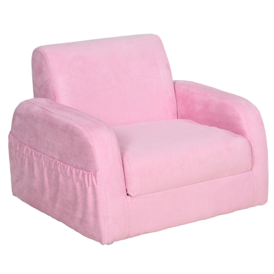 HOMCOM 2 In 1 Kids Sofa, Children Folding Couch with Reclining Back, Soft Flannel Foam Toddler Furniture for Kid, Pink