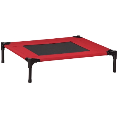 PawHut Cama Elevada para Perros Gatos Portátil Cama para Mascotas con Zona de Malla Transpirable y Tela Oxford para Interior Exterior 76x61x18 cm Rojo