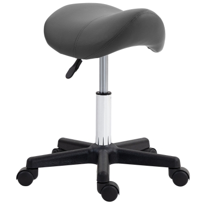 HOMCOM Saddle Stool PU Leather Adjustable Rolling Grey