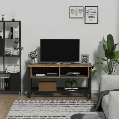 HOMCOM TV Stand for TVs up to 45 Inches, Industrial TV Table with Open Shelves for Living Room, 50.5 x 100 x 40 cm, Brown