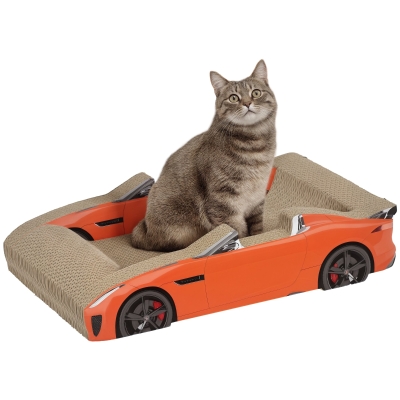 PawHut Cuccia Gatti Tiragraffi a forma di Auto in Cartone Rosso