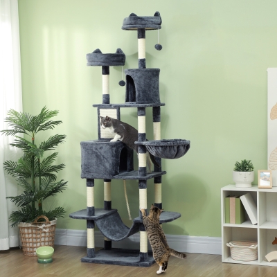 PawHut Albero per Gatti 60cm x 50cm x 206cm Grigio Scuro