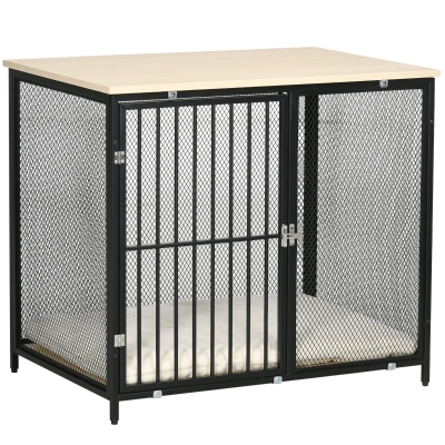 PawHut Dog Cage Side Table, with Cushion, for Small and Medium Dogs