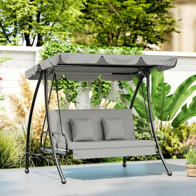 Outsunny Hollywoodschommel tuinschommel schommel schommelbank met ligfunctie, 3-zits, metaal + polyester, wit, 209 x 114 x 170 cm