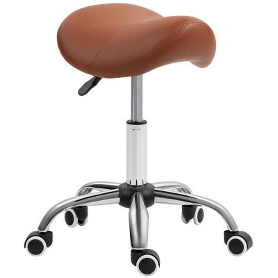HOMCOM Saddle Stool Height Adjustable Faux Leather Brown