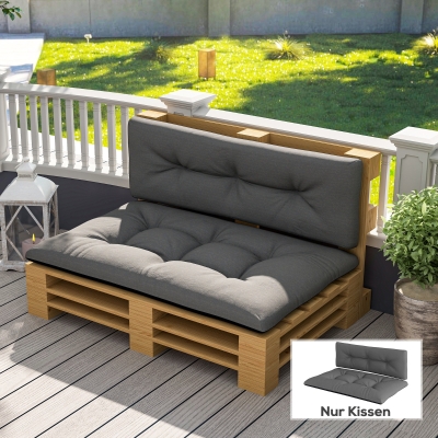Outsunny Palettenkissen 2er Set Sitzkissen Palettenpolster mit Getuftetem Design Rückenlehne 120 x 77 x 10 cm Dunkelgrau