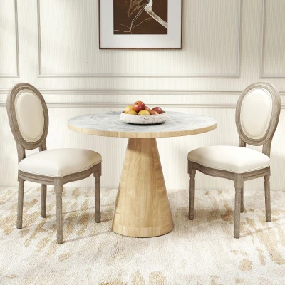 HOMCOM 2er Set Esszimmerstühle Vintage Küchenstuhl Polsterstuhl mit Rückenlehne Linen-Touch Massivholz Cremeweiß+Natur 49 x 56 x 96 cm