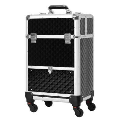 HOMCOM Trolley Maquillage Alu Noir Poignée Télescopique 34x25x62cm