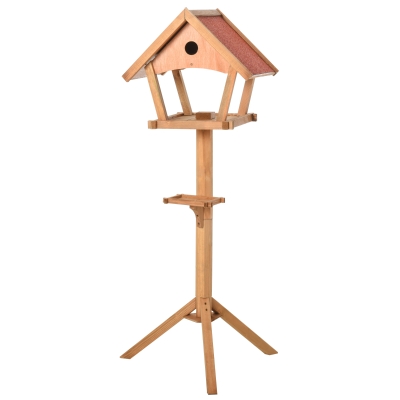 PawHut Wooden Bird Feeder Table Freestanding for Garden Outside with Weather Resistant Roof 49 x 45 x 139 cm Natural