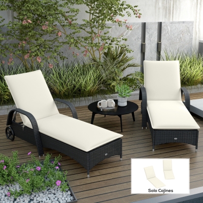 Outsunny 2 Cojines para Tumbonas de Jardín con Protección UV Resistentes a Salpicaduras 193x58x6 cm Crema