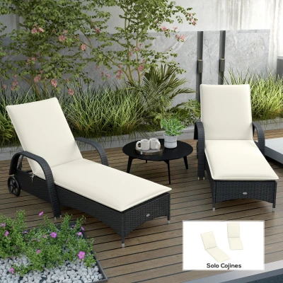 Outsunny 2 Cojines para Tumbonas de Jardín con Protección UV Resistentes a Salpicaduras 193x58x6 cm Crema