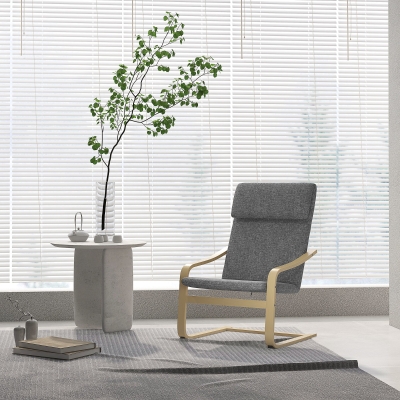 HOMCOM Fauteuil Soutien Nuque Bois Gris Naturel