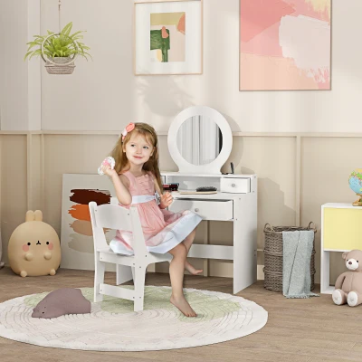 AIYAPLAY Kids Dressing Table Set with Stool & Mirror, Storage