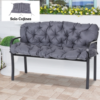 Outsunny Cojín para Banco de Jardín o para Balancín de Jardín 132x110x10 cm de 2 Plazas con 6 Cordones de Fijación Gris Oscuro