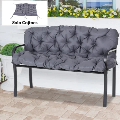 Outsunny Cojín para Banco de Jardín o para Balancín de Jardín 132x110x10 cm de 2 Plazas con 6 Cordones de Fijación Gris Oscuro