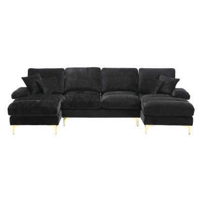 U-Shaped Modular Sofa with Pillows, Black