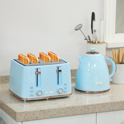 HOMCOM Kettle & 4-Slice Toaster Set 1.7L 3000W Light Blue