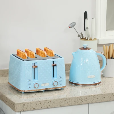 HOMCOM Kettle & 4-Slice Toaster Set 1.7L 3000W Light Blue