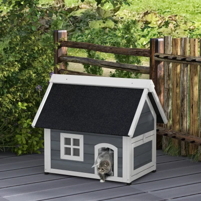 PawHut Casetta per Gatti 77cm x 57,5cm x 68cm Grigio