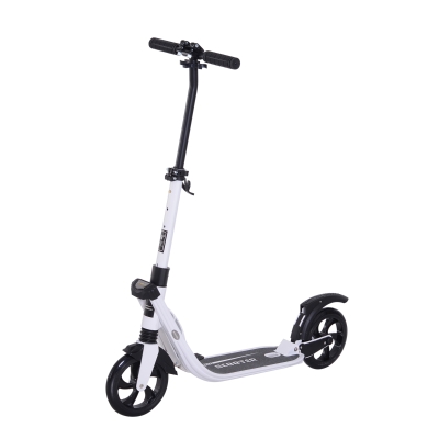 HOMCOM Patinete Plegable para Adultos y Niños +14 años Scooter Ligero con Manillar Altura Ajustable Tipo Monopatín con Freno Grandes Ruedas Ø200 mm Amortiguador Aluminio Carga 100 kg Blanco