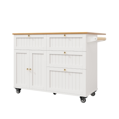 Rolling Mobile Kitchen Island Cart with Drawer and Storage Cabinet, White