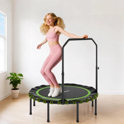 SPORTNOW Fitness-Trampolin mit verstellbarem Handlauf, Sport-Trampolin für drinnen und draußen, Stahl, Kunststoff, Grün