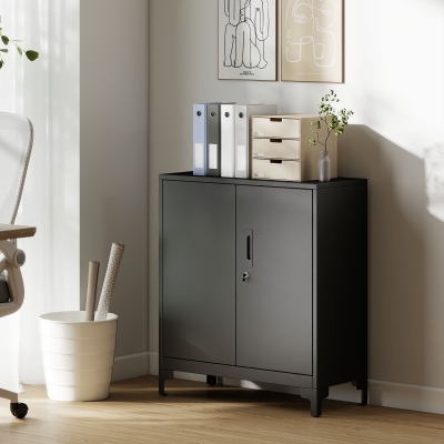 HOMCOM Armoire Bureau Métal 2 Niveaux Portes Verrouillables Noir