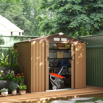 Outsunny Lockable Metal Garden Shed 7x4ft Light Brown