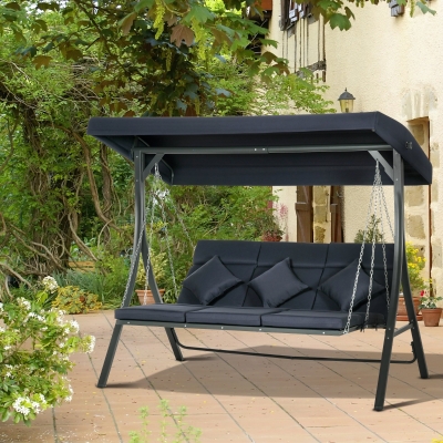 Outsunny Hollywood-schommel, voor 3 personen, verstelbaar zonnedak, tot 270 kg, donkerblauw, 198 x 118 x 168 cm