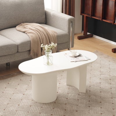 Modern Cloud-Shaped Coffee Table with MDF and PVC Construction, White