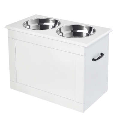 PawHut Raised Dog Bowls with Storage, Elevated Base White