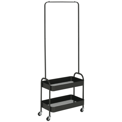 HOMCOM Metal Clothes Rack with Shoe Storage Black