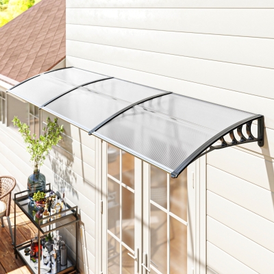 Outsunny Vordach Beschermkap, Zon- en Regenbescherming, inclusief Wandbevestiging, 295x90 cm, Wit