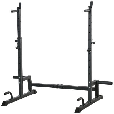 HOMCOM Soporte Multifuncional para Barras de Pesas Flexiones Sentadillas Ajustable en Altura y Ancho Equipo de Fitness de Acero para Gimnasio en Casa 123-170x103x111-161 cm Negro