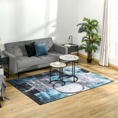 HOMCOM Blue Geometric Rug, Modern Area Rugs Large Carpet for Living Room, Bedroom, Dining Room