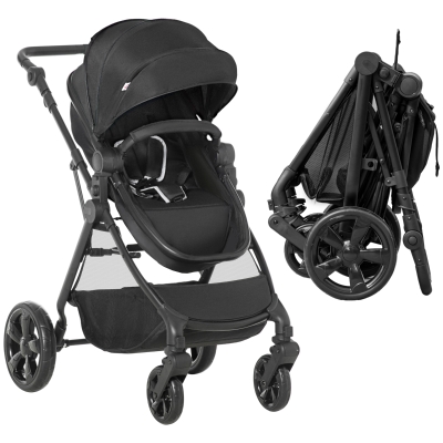 HOMCOM Foldable Baby Stroller Reclining Backrest Black