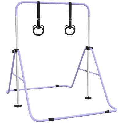 HOMCOM Barre de gymnastique para niños, barra horizontal plegable con altura ajustable y anillos de gimnasia, violeta