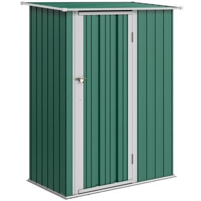 Outsunny Abrigo de Jardim 142x84x189cm Abrigo de Jardim de Aço Galvanizado com Porta Fechadura e Orifícios de Drenagem para Armazenamento de Ferramentas Verde