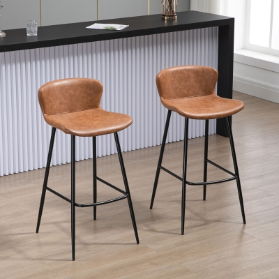 HOMCOM 2 Piece Barstools, Upholstered Kitchen Stools, Bar Chairs with Backs and Steel Legs for Dining Room