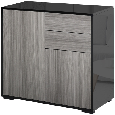 HOMCOM High Gloss Sideboard Cabinet 2 Drawer Light Grey/Black