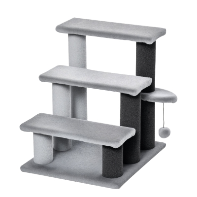 PawHut Scaletta per Gatti 3 Gradini in Flanella 45x40x48cm Grigio