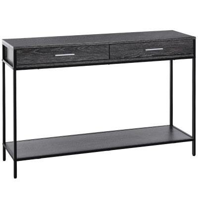 HOMCOM Console Table Grey Wood Effect 2 Drawer Industrial