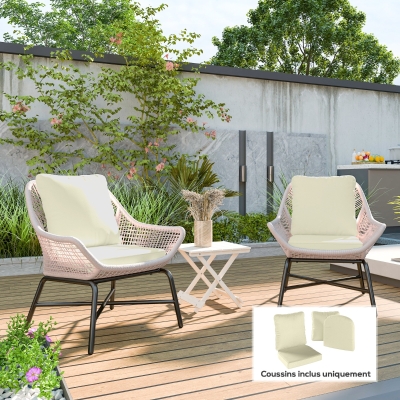 Outsunny Ensemble 2 Coussins D'assise Dossier Crème Int/Ext